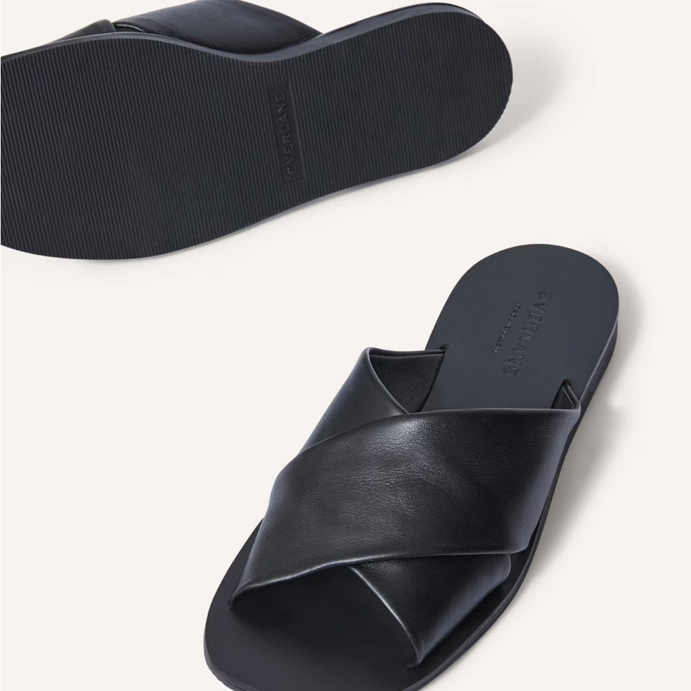 Everlane The Day Crossover Sandal Black Leather 6.5